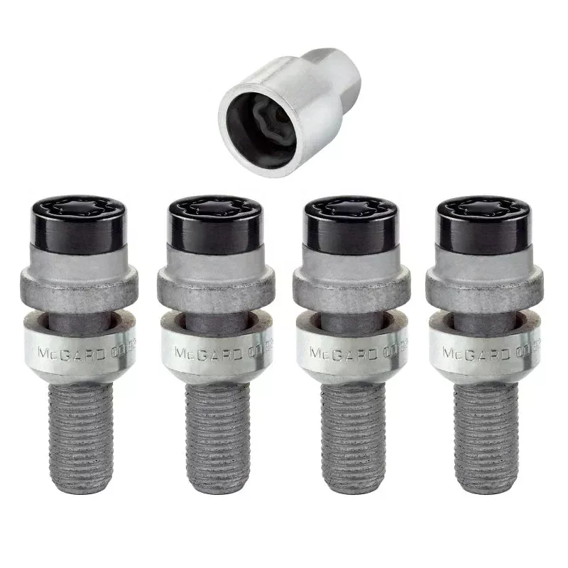 McGard Wheel Lock Bolt Set – 4pk. (Radius Seat) M14X1.5 / 17mm Hex / 28.2mm Shank Length – Black fits 1997-2021 Audi / Porsche
