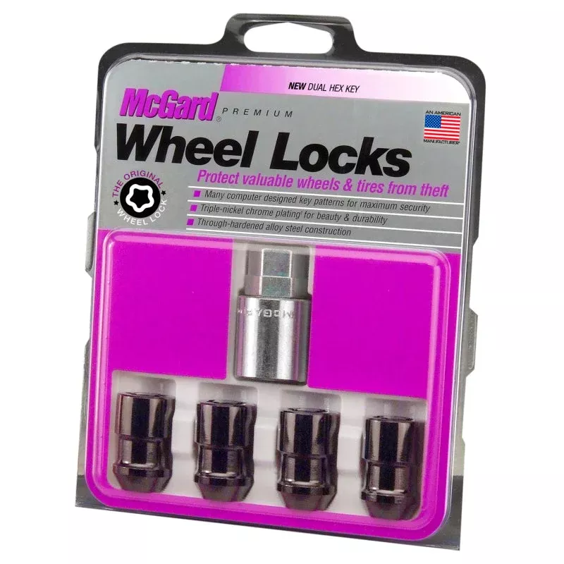 McGard Wheel Lock Nut Set – 4pk. (Cone Seat) M12X1.5 / 19mm & 21mm Dual Hex / 1.46in. Length – Black fits 1980-2024 Alfa Romeo / Buick / Cadillac