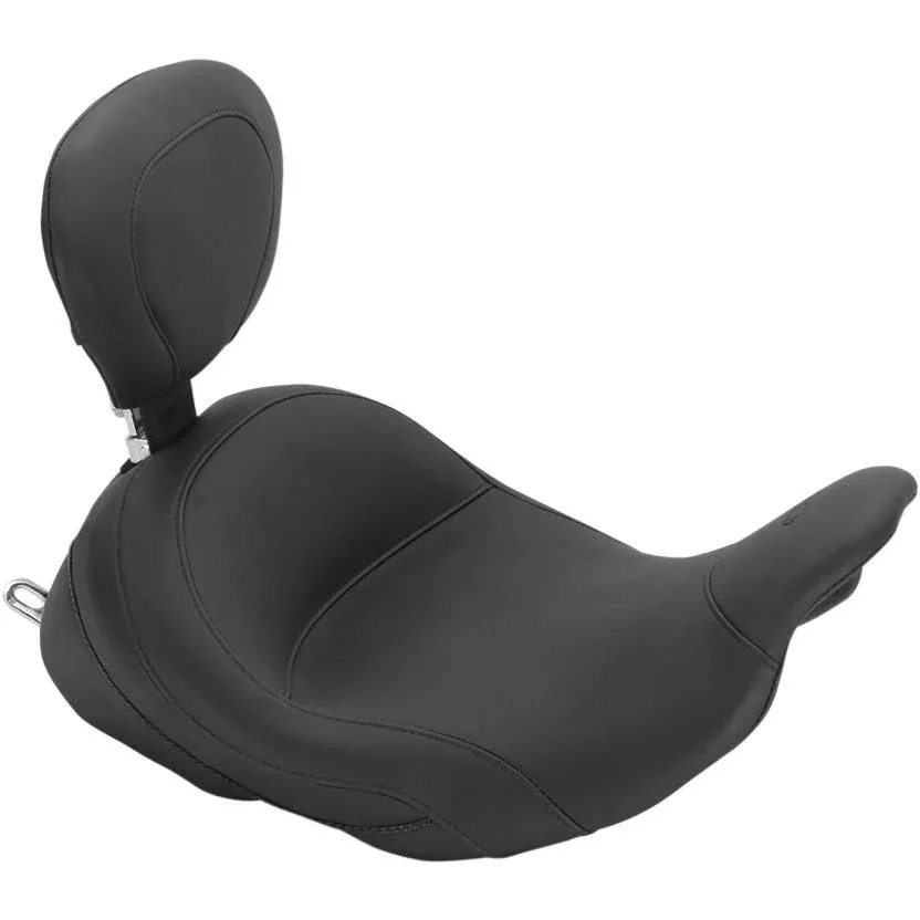 Mustang 79910 Black Vintage Lowdown Solo Seat w/ Driver Backrest Harley FL 08-22