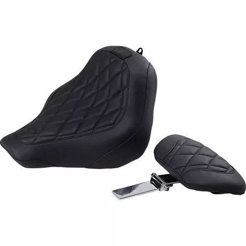 Mustang Black Wide Tripper Solo Seat with Backrest for 2018-2024 Harley FXBB - Diamond
