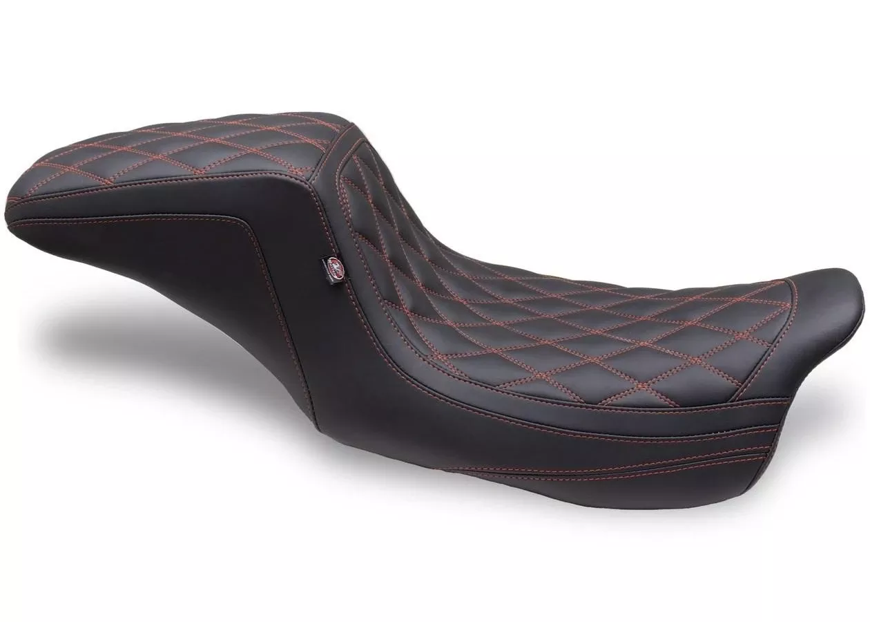 Mustang Double Diamond Squareback Seat for '08-24 Harley Davidson Touring (Not For '24-Up FLHX/FLTR) Sky Blue Stitch