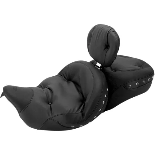 Mustang Super Touring Regal Seat w/ Driver Backrest for 2008-2023 Harley Touring - Black Stud