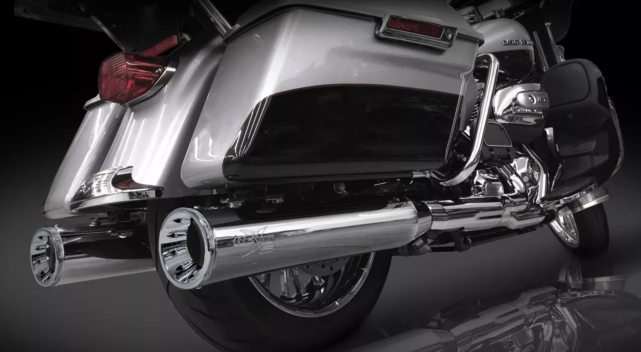 RC Components RCX 4.5 Chrome Slip On Mufflers Harley 2017 Torx Chrome Tips