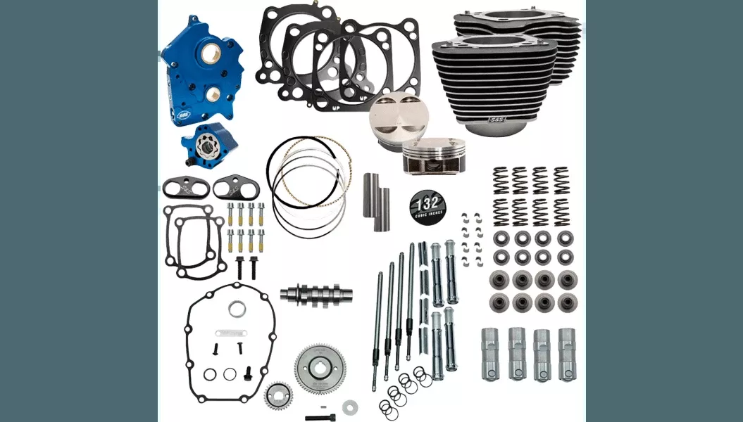 S&S Cycle 132" Power Package Engine Performance Kit for '17-26 Harley Davidson 114"/117" M8 Oil Cooled Touring and '18-26 Softail Models - 550 Gear Drive - Wrinkle Black w/Highlight Fins