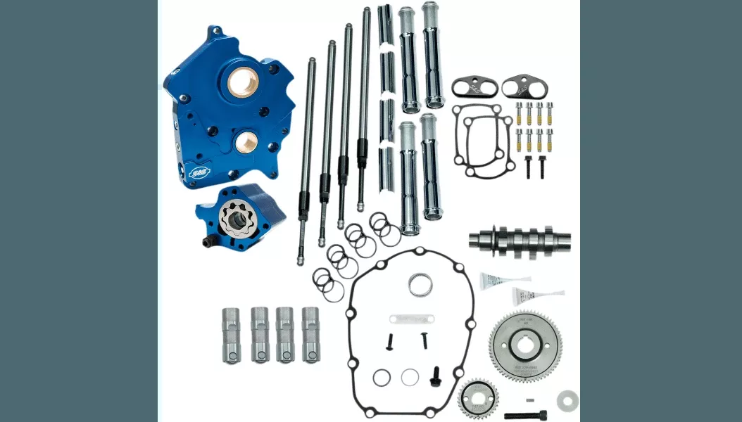 S&S Cycle 465 Gear Drive Cam Chest Kit for Oil Cooled for '17-26 Harley Davidson M8 Models - Chrome Pushrod Tubes