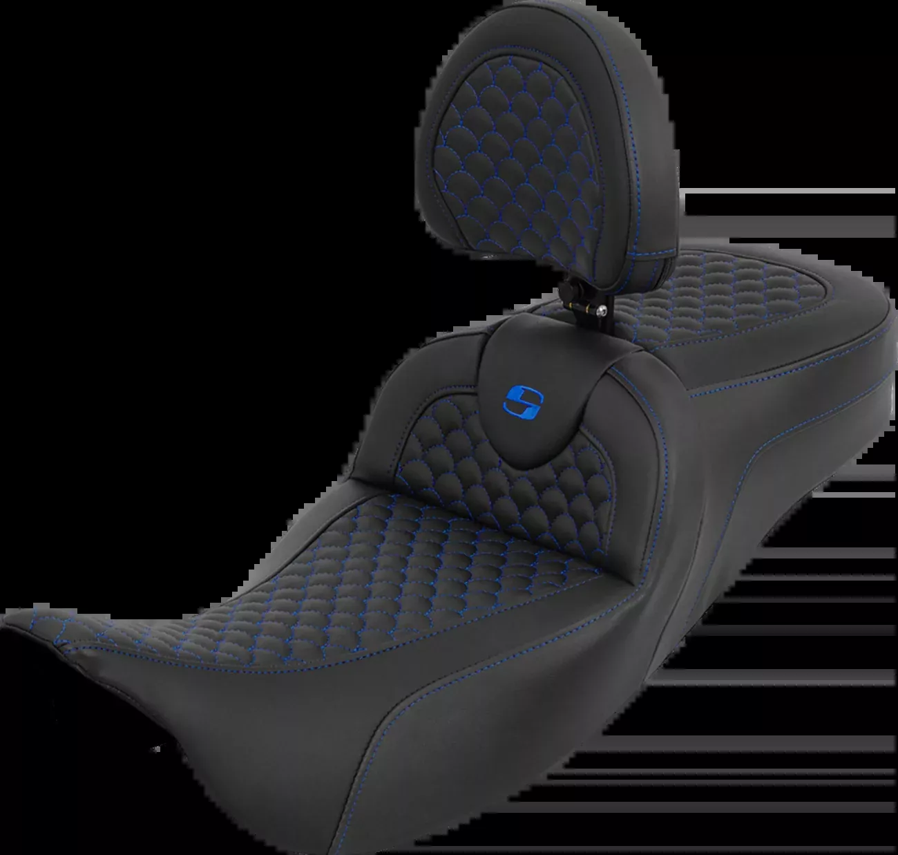 Saddlemen Extended Reach Roadsofa™ Seat - Dragon Scale - Blue Stitch - with Backrest - Touring '08-'25 - 808-07B-209B1