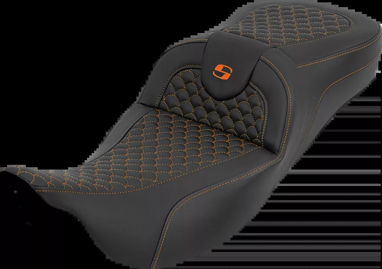 Saddlemen Extended Reach RoadSofa™ Seat - Dragon Scale - w/o Backrest - Orange Stitch - FLH/FLT '08-'25 - 808-07B-20903