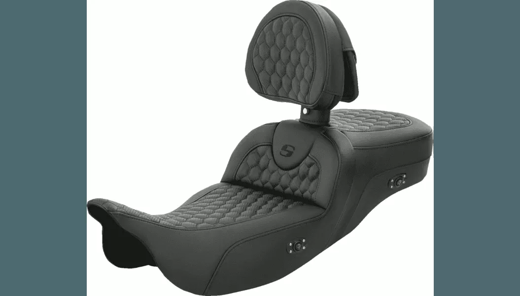 Saddlemen Heated Extended Reach Honeycomb Roadsofa Seat with Driver Backrest for '08-Up Harley Davidson Touring Models (Not for '24-Up FLHX/FLTR Models)