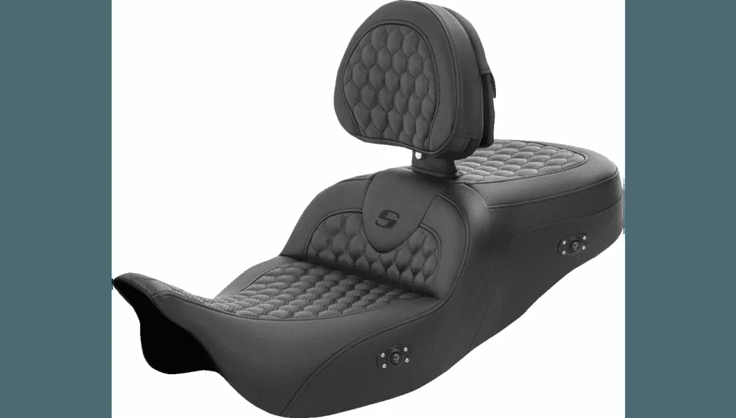 Saddlemen Heated Honeycomb Roadsofa Seat with Driver Backrest for '08-Up Harley Davidson Touring Models (Not for '24-Up FLHX/FLTR Models)