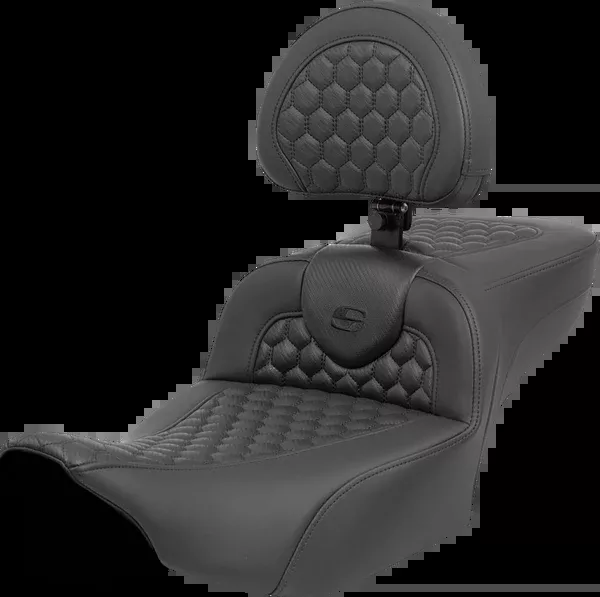 Saddlemen Heated RoadSofa™ Seat – Extended Reach – Honeycomb Stitch – W/ Backrest – FLT/FLH ’23-‘24