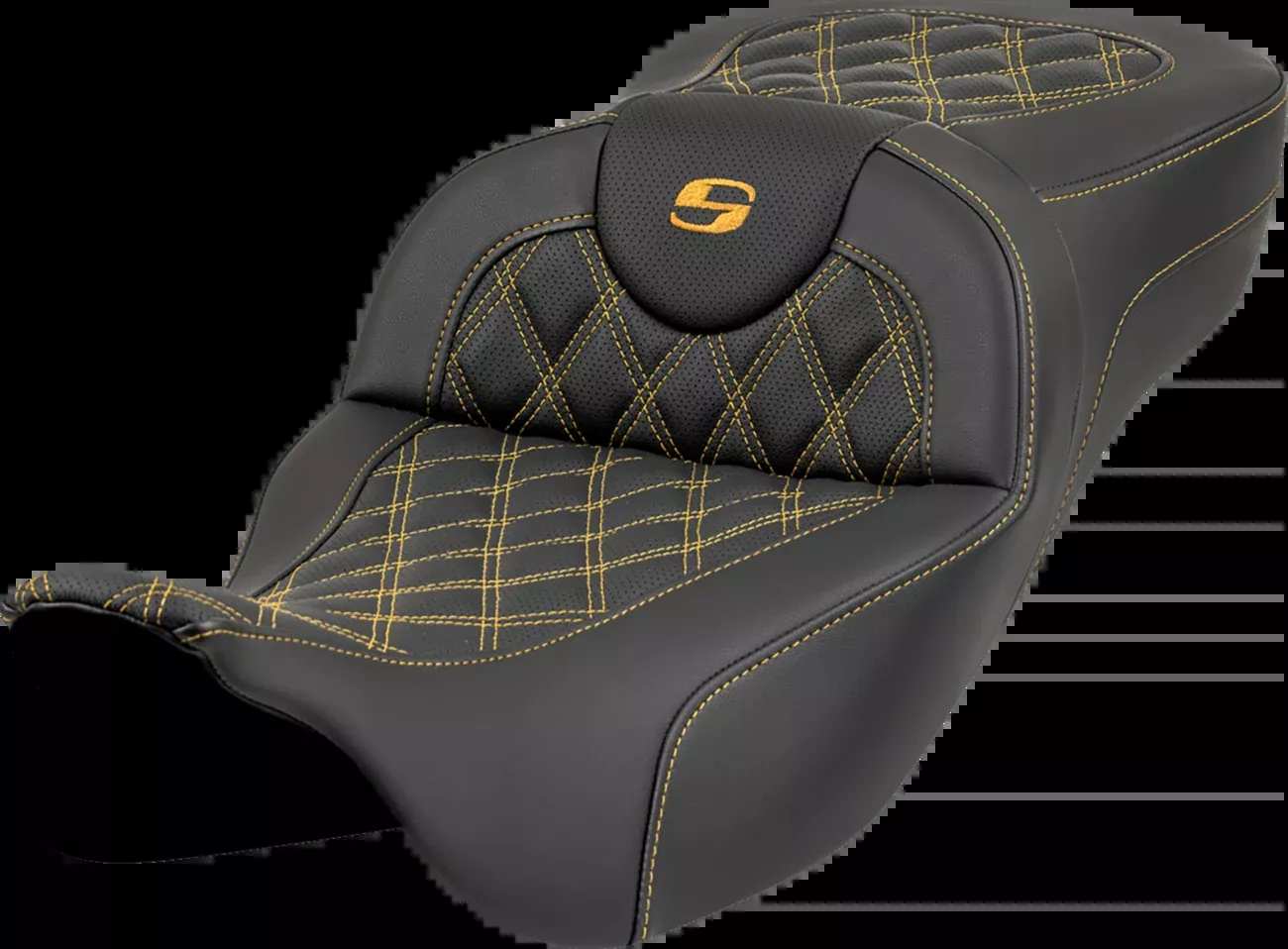 Saddlemen Roadsofa™ Extended Reach Seat - Lattice Stitch - Gold Stitch - Without Backrest - FL '08-'23