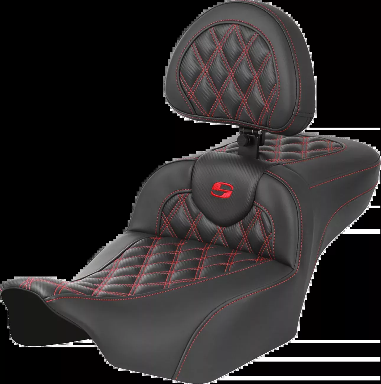 Saddlemen Roadsofa™ Extended Reach Seat - With Backrest - Lattice Stitch - Red Stitch - FLTR/FLHX '23-'24