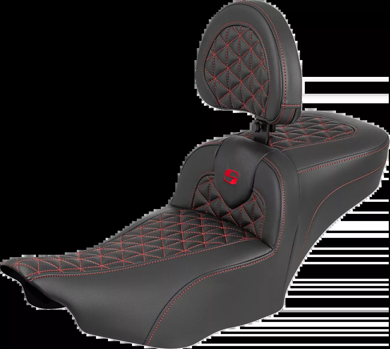Saddlemen Roadsofa™ Extended Reach Seat - with Backrest - Red Stitch - FLH/FLT '23-'25 - 823-07-211B4