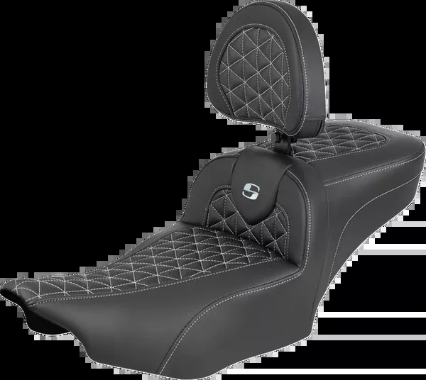 Saddlemen Roadsofa™ Extended Reach Seat - with Backrest - Silver Stitch - FLH/FLT '23-'25 - 823-07-211B5
