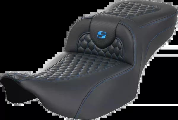 Saddlemen Roadsofa™ Extended Reach Seat – Without Backrest – Honeycomb – Blue Stitch – FLTR/FLHX ’23-’24