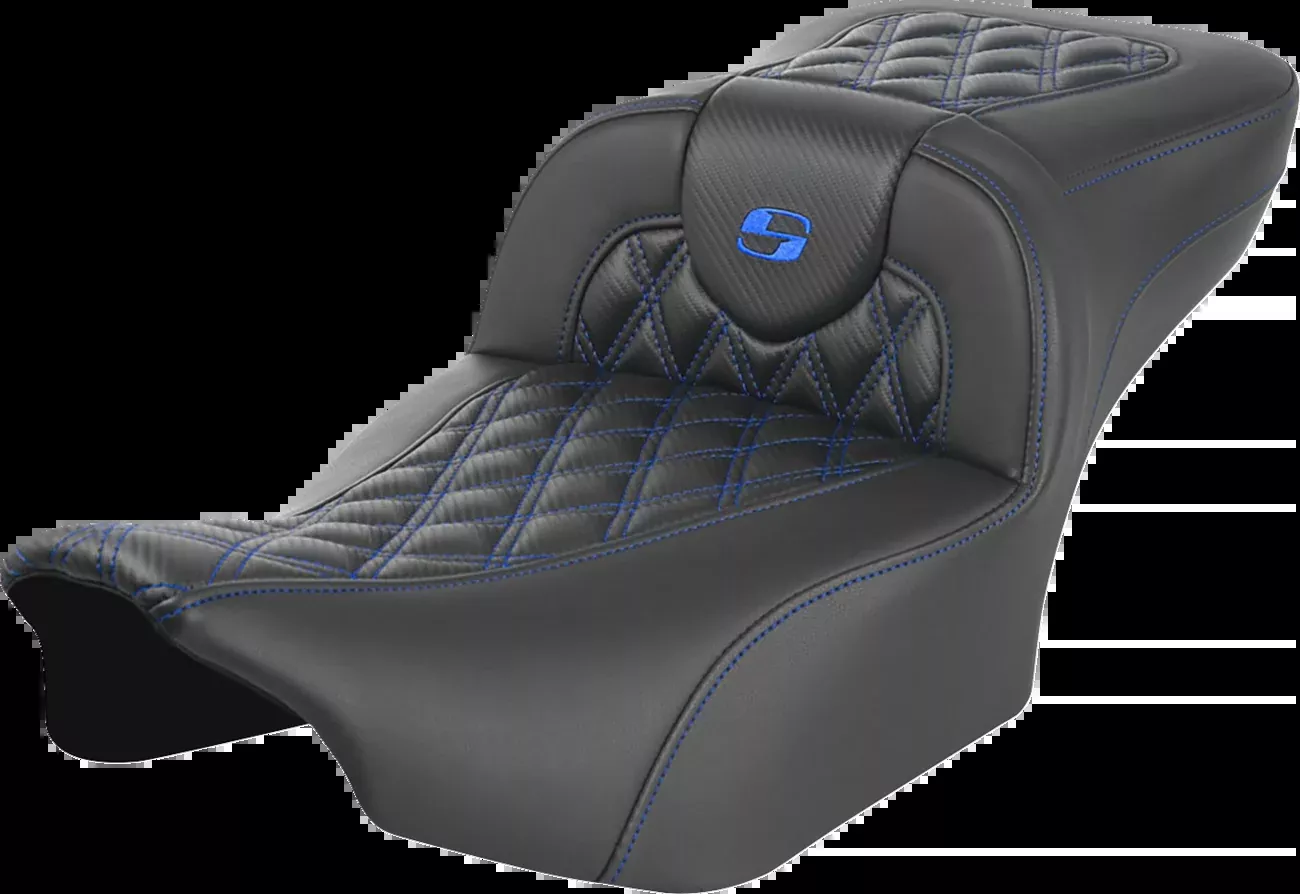 Saddlemen Roadsofa™ Extended Reach Seat – Without Backrest – Lattice Stitch – Blue Stitch – FLTR/FLHX ’23-’24