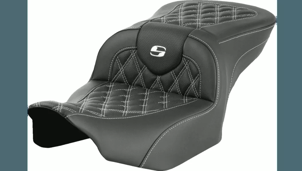 Saddlemen Roadsofa Lattice Stitch Seat (without Backrest) for '24-Up Harley Davidson Street Glide, Road Glide and '23-24 CVO FLHXSE, CVO FLTRSE - Silver Stitching