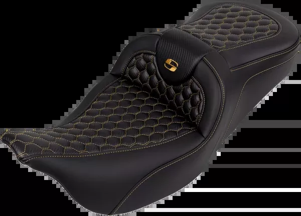 Saddlemen RoadSofa™ Seat – Honeycomb – Gold Stitch – Without Backrest – FLH/FLT ’08-’23