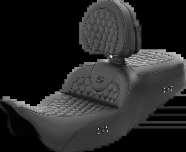 Saddlemen RoadSofa™ Seat – Honeycomb – With Backrest – Heated – FL ’08-’23