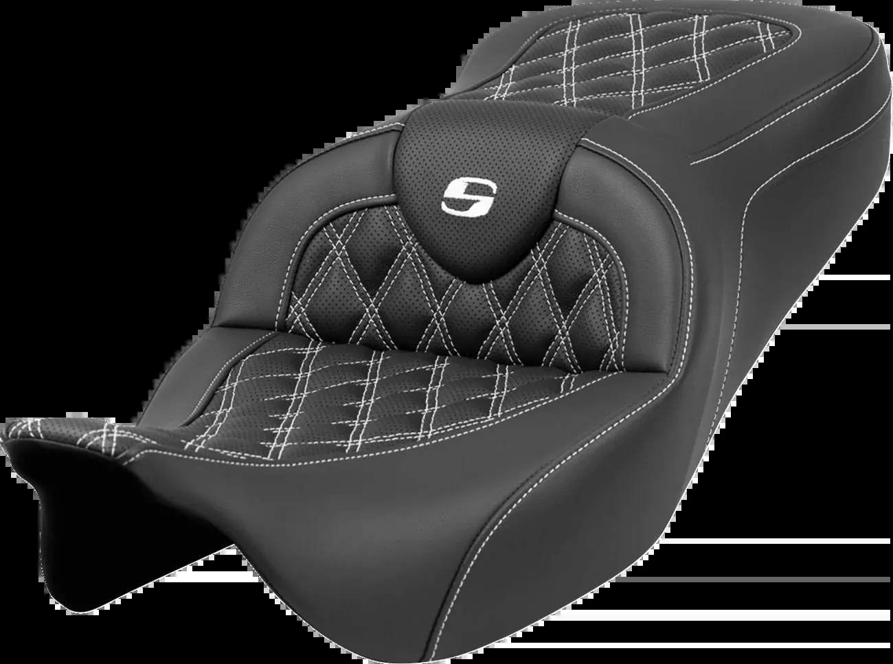 Saddlemen Roadsofa™ Seat – Lattice Stitch – White Stitch – Without Backrest – FLH/FLT ’08-’23