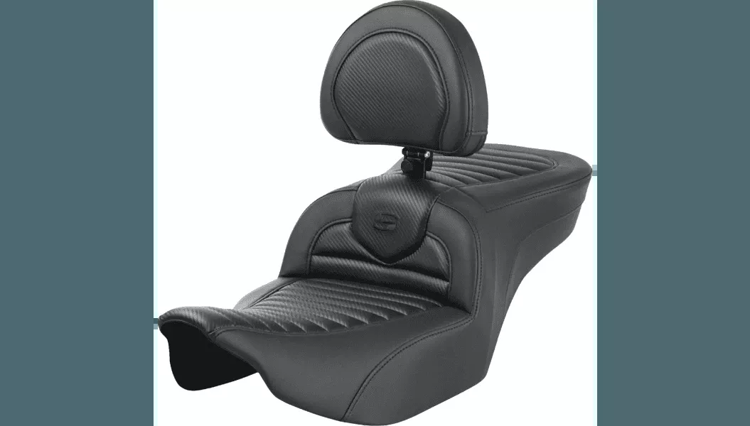 Saddlemen Roadsofa Seat with Backrest for 2024 Harley Davidson Road Glide, Street Glide and '23-24 CVO FLHX, CVO FLTR - Tuck-n-Roll/Perforated