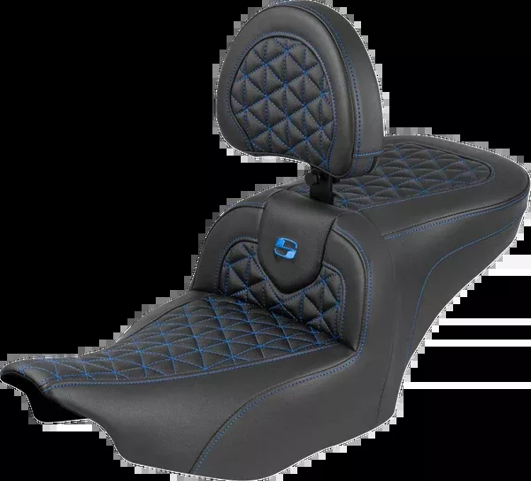 Saddlemen Roadsofa™ Seat – With Backrest – Blue Stitch – FLH/FLT ’23-’25