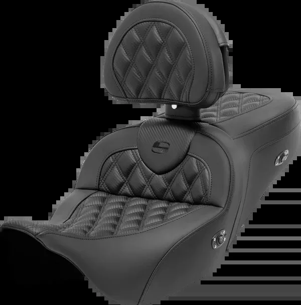 Saddlemen Roadsofa™ Seat – With Backrest – Lattice Stitch – Carbon Fiber – FL ’08-’23