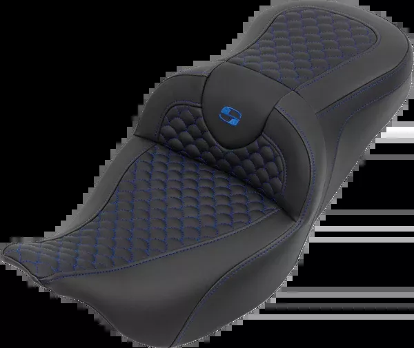 Saddlemen Roadsofa™ Seat - without Backrest - Dragon Stitch - Blue Stitch - FLH/FLT '08-'25 - 808-07B-20801