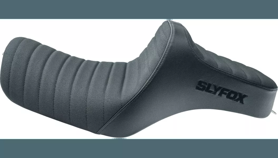 SlyFox Highnoon Vinyl Seat for '04-22 Harley Davidson Sportster XL Models - Classic Stitch w/ Black Logo