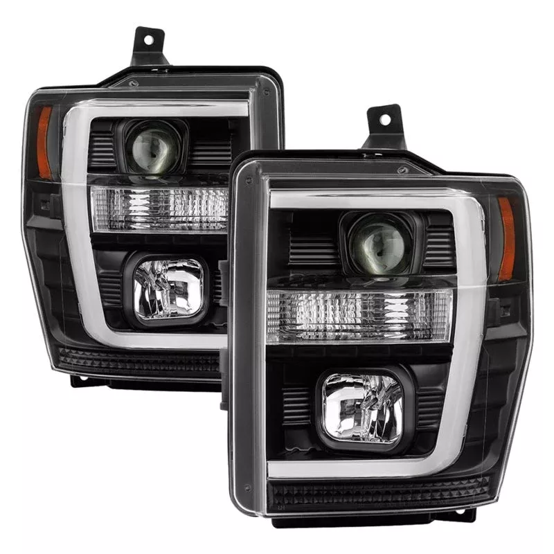 Spyder 08-10 Ford F-250 Projector Headlights V2 – Light Bar DRL LED – Black PRO-YD-FS08V2-LB-BK 5084477