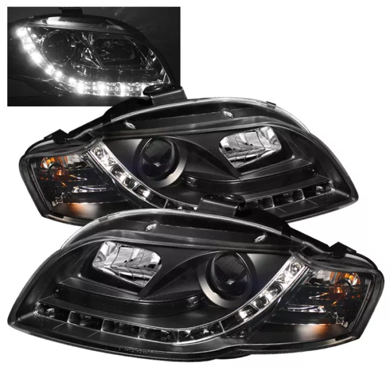 Spyder Audi A4 06-08 Projector Headlights Halogen Model Only – DRL Black PRO-YD-AA405-DRL-BK 5008572