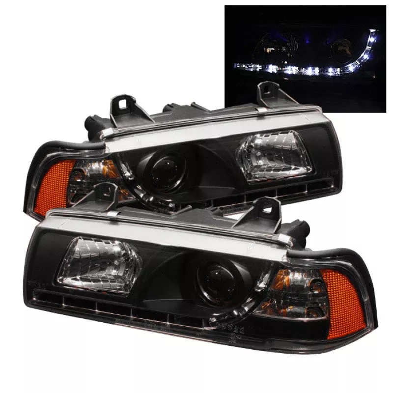 SPYDER BMW E36 3-Series 92-98 4DR Projector Headlights 1PC DRL Blk PRO-YD-BMWE36-4D-DRL-BK 5008794