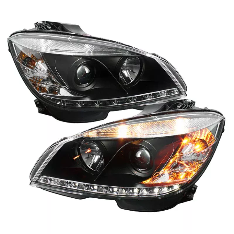 Spyder Mercedes Benz C-Class 08-11 Projector Headlights Halogen – DRL Blk PRO-YD-MBW20408-DRL-BK 5042262