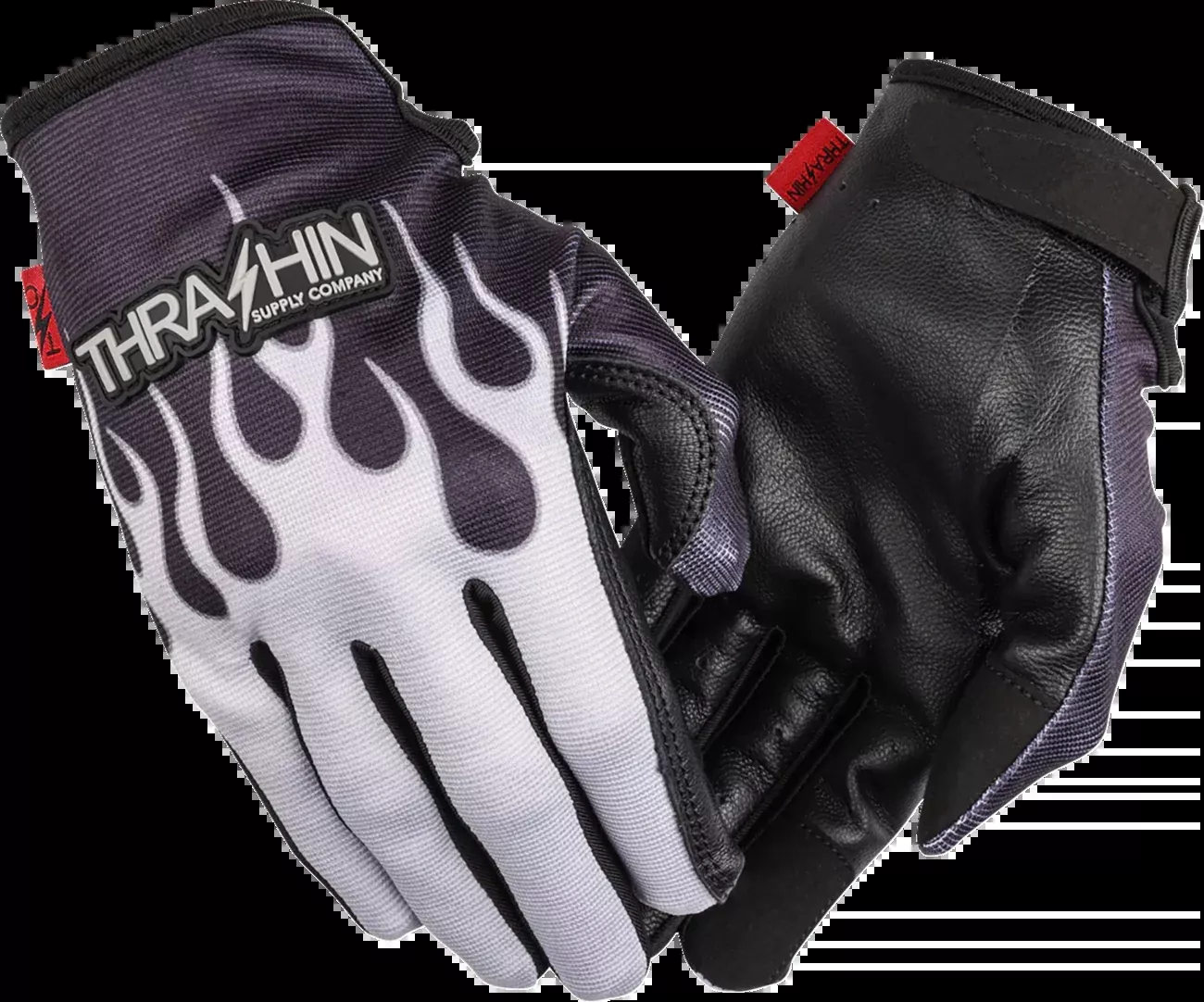 Thrashin Supply Co. Stealth Leather Palm Flame Gloves - Gray - Medium - SV1-22-09