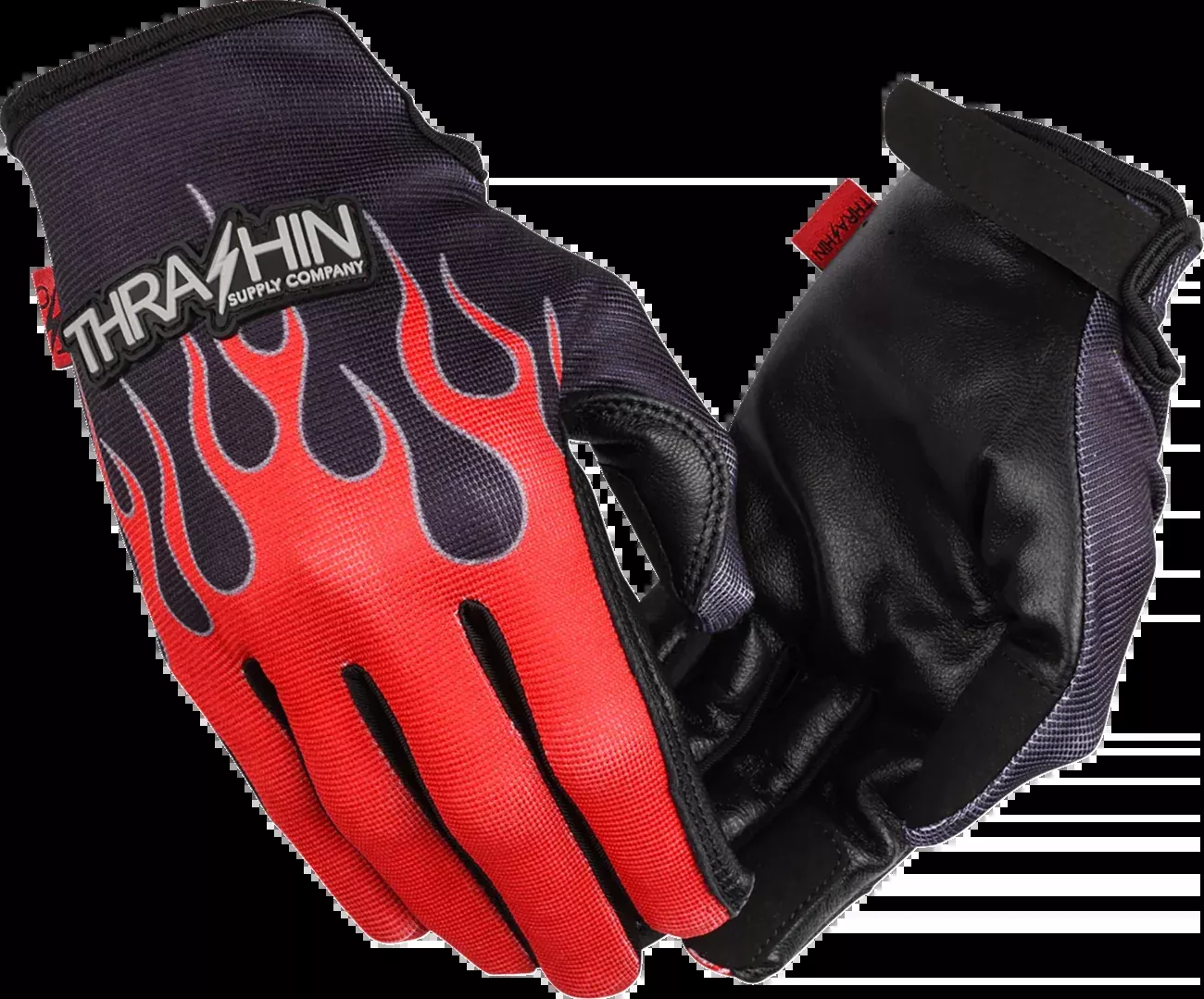 Thrashin Supply Co. Stealth Leather Palm Flame Gloves - Red - Medium - SV1-21-09