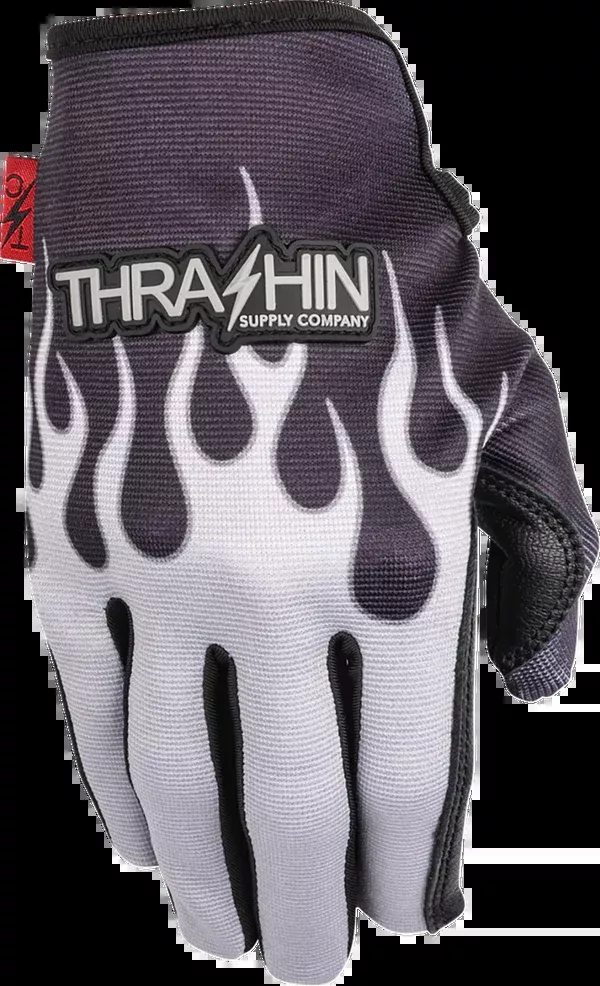 Thrashin Supply Co Stealth Leather Palm Flame Gloves