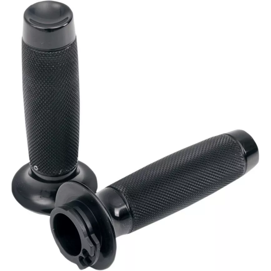 Todds Cycle Aluminum Moto Black Hand Grips w/ Knurl Harley Cable Throttle 84-17