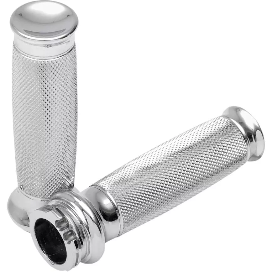 Todds Cycle Aluminum Vice Chrome Hand Grips w/ Knurl Harley Cable Throttle 84-17