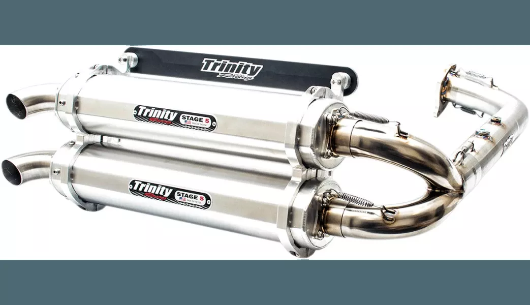 Trinity Racing Stage 5 Dual Exhaust for Polaris RZR XP Turbo Models - Brushed