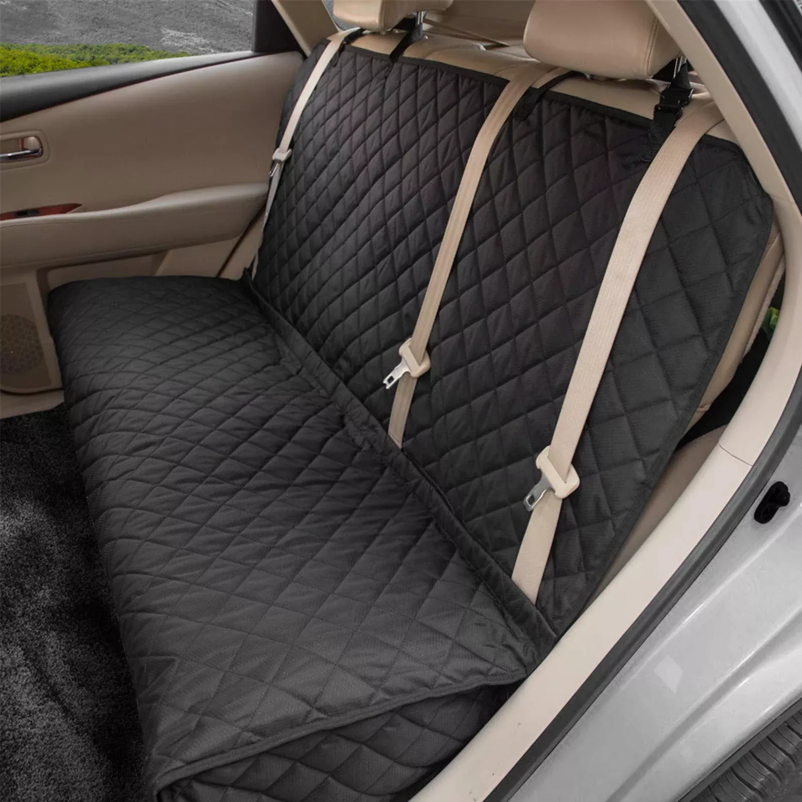 Universal Car Bench Seat Cover Protector for Pets- Waterproof, Non-Slip, Durable, Washable - Fits Cars, Trucks, SUVs- Black- 49"L x 56"W
