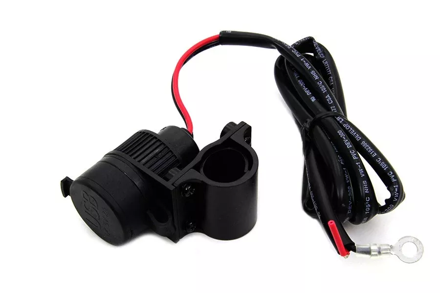 V-Twin Black USB Cellphone MP3 Plug Charger w/ Clamp for All Motorcycle Models