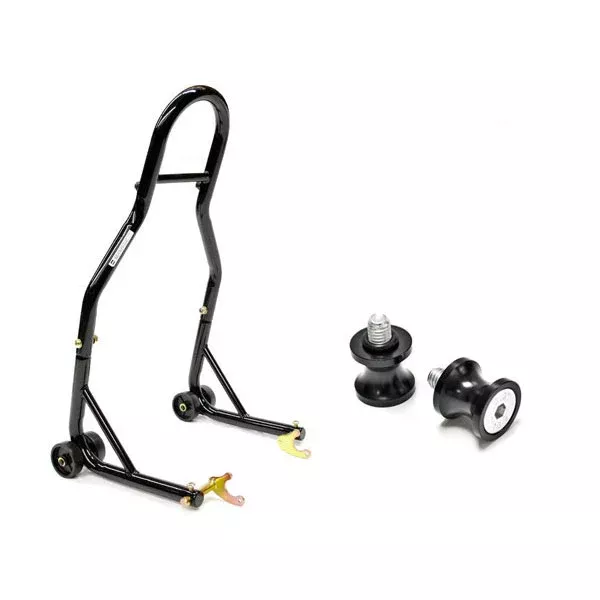 Venom Motorcycle Rear Wheel Swingarm Spool Lift Stand + 8mm Black Swingarm Spools