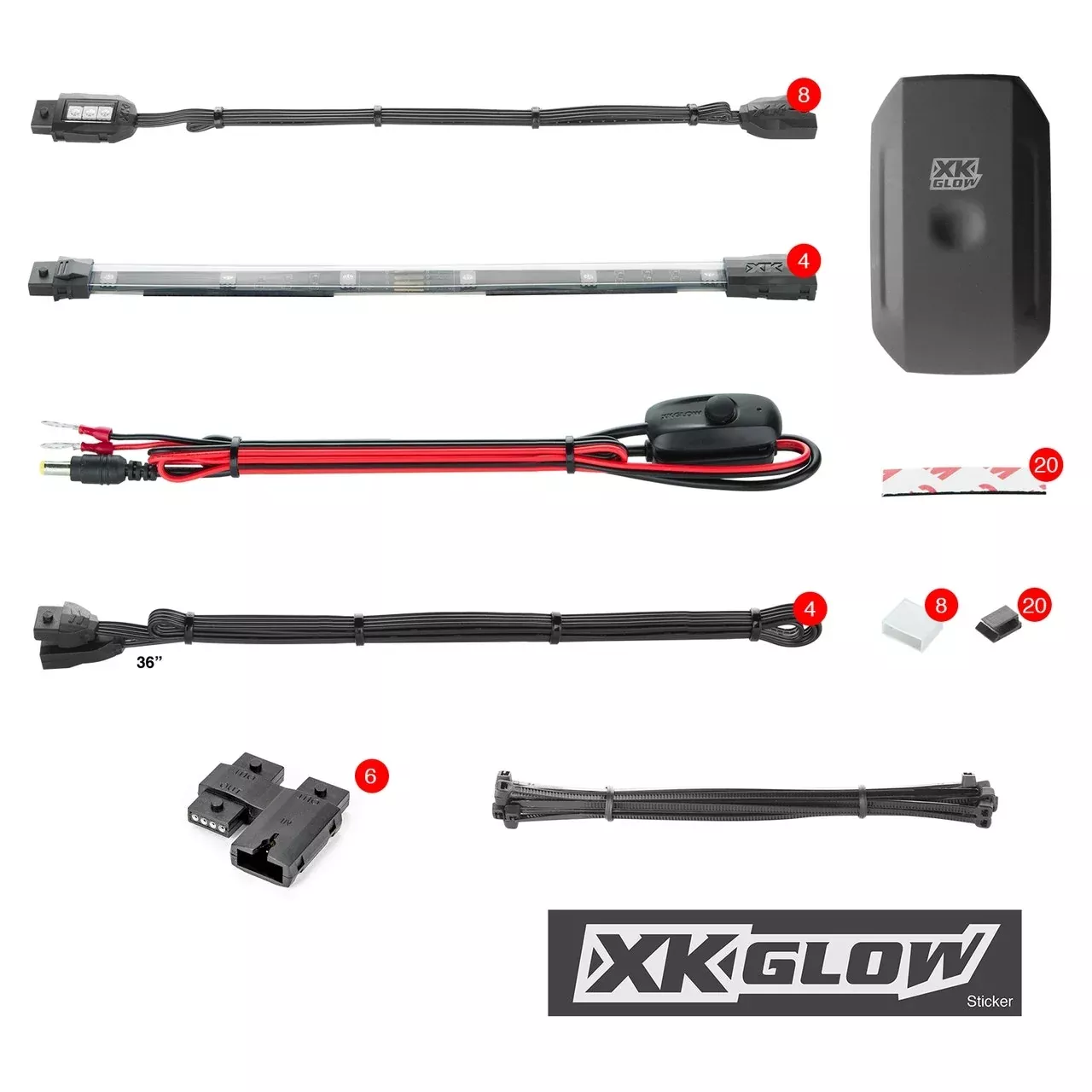 XK Glow 8pc Pods 4pc 10" Strips Motorcycle LED Accent Light Kit App Control