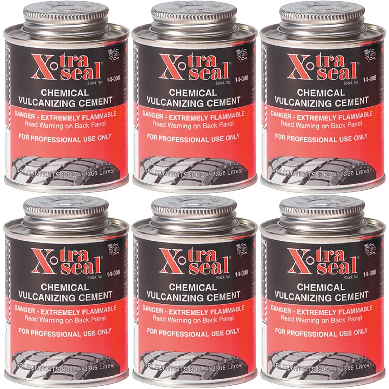 Xtra Seal 14-008 Chemical Vulcanizing Cement 8 oz Cans - Pack of 6